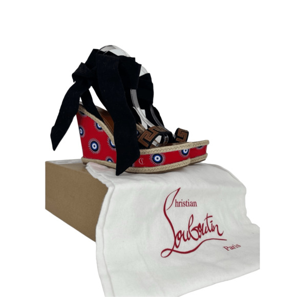 Christian Louboutin Womens 11 Athina Ankle Wrap Espadrilles Sandals Shoes Red - Picture 1 of 14